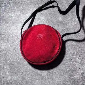 Loewe Red Suede Circle Bag with Black Strap